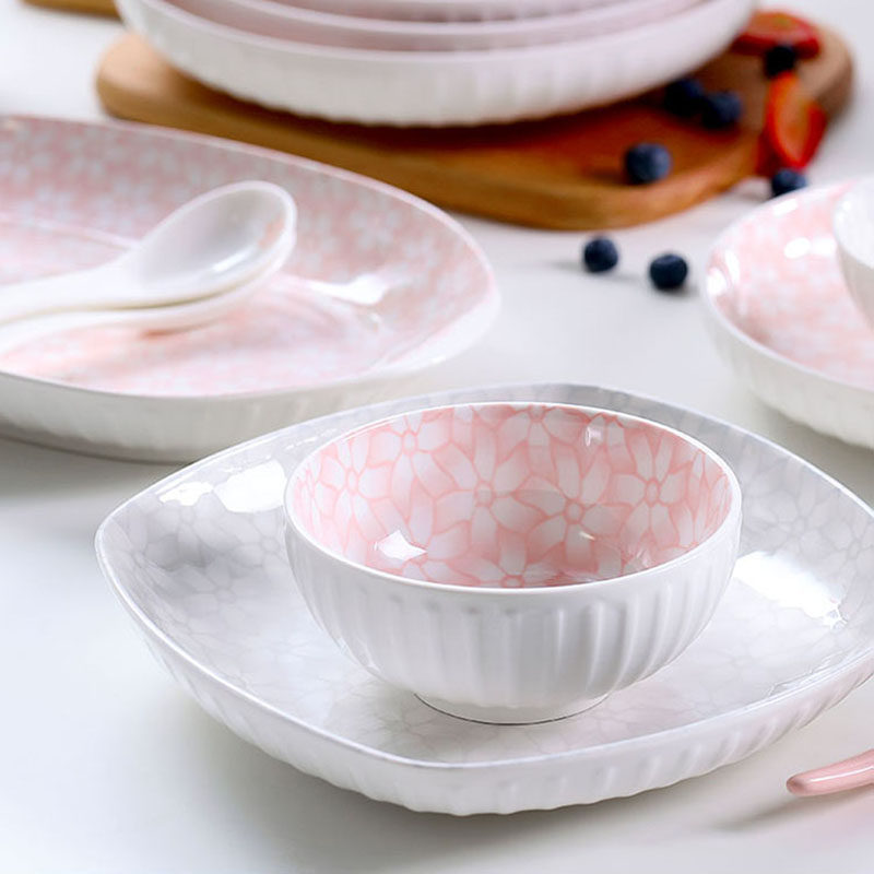 顺祥纳米釉面碗碟陶瓷餐具家用日式釉下彩高脚饭碗盘套装