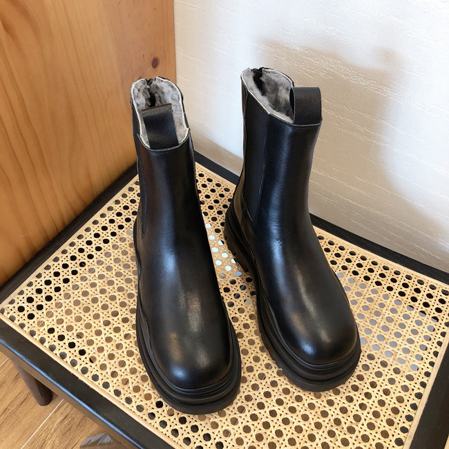 羊毛加绒加厚北方保暖松糕底增高雪地靴马丁靴踝靴烟囱靴