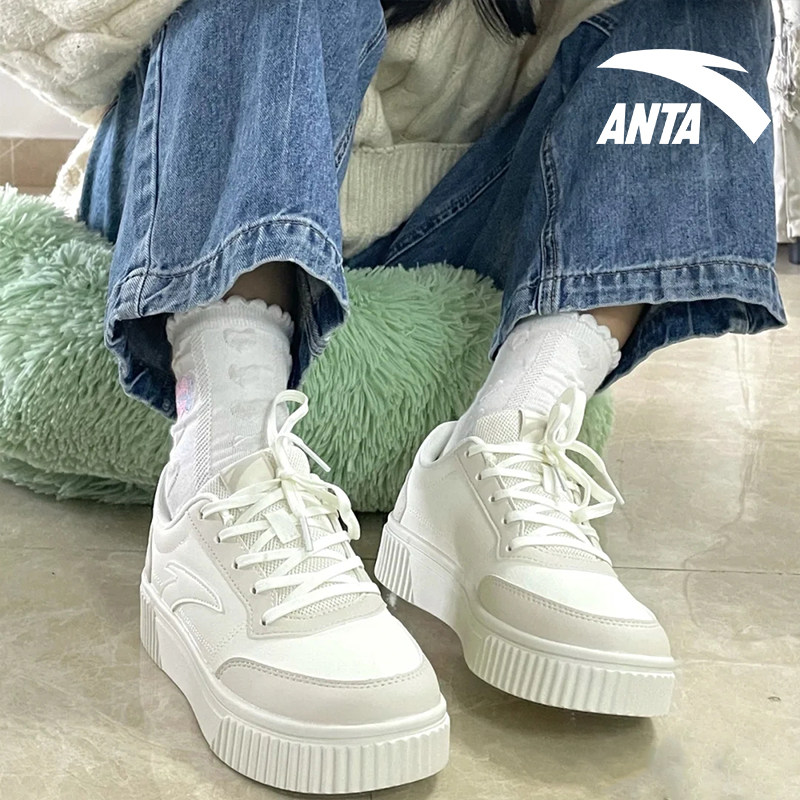 安踏踏板鞋女2022秋季新款休闲百搭情侣小白鞋板鞋