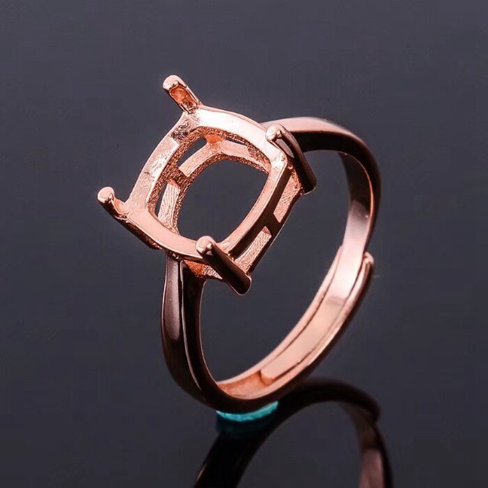 简单四爪方形戒托银活圈戒指空托5mm15mm简约戒指