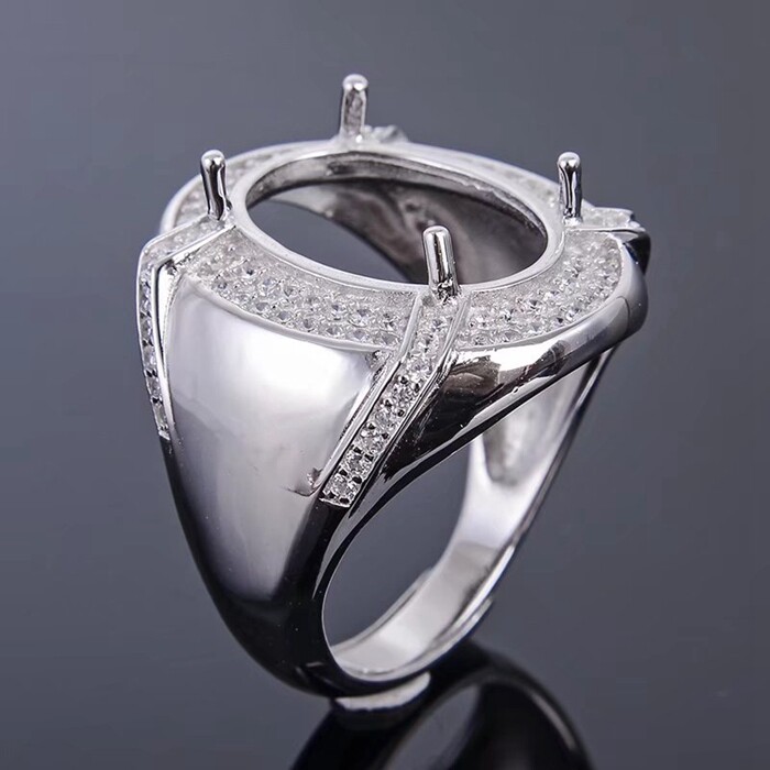 银活圈戒指空托12x16椭圆男款戒托石代镶嵌玉石戒指