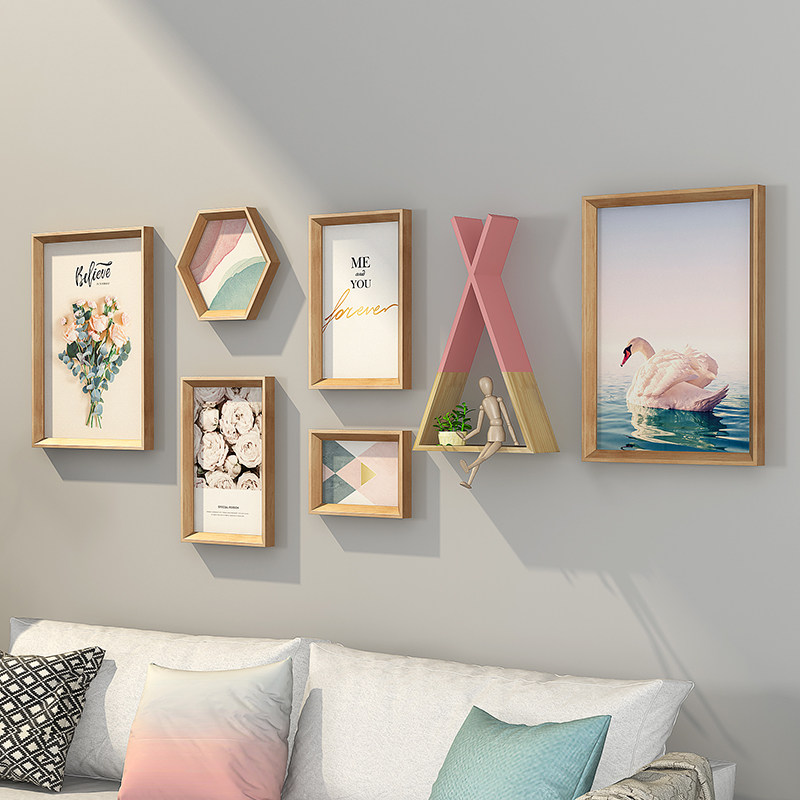 现代简约客厅墙面装饰画创意组合卧室餐厅壁画北欧墙壁置物架挂画