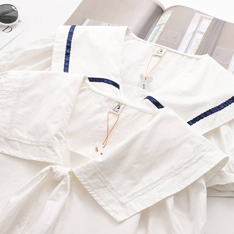 2021夏季少女甜美海军短袖衬衫初中中高中学生衬衫