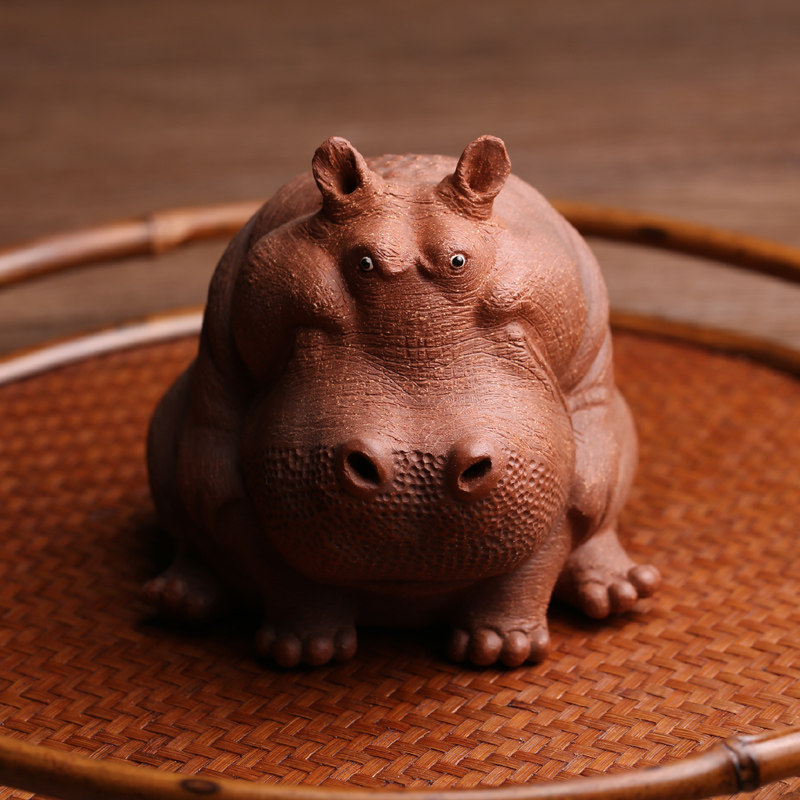 精品紫砂茶宠摆件河马可卡通子夜何伟斌全手工茶宠摆件