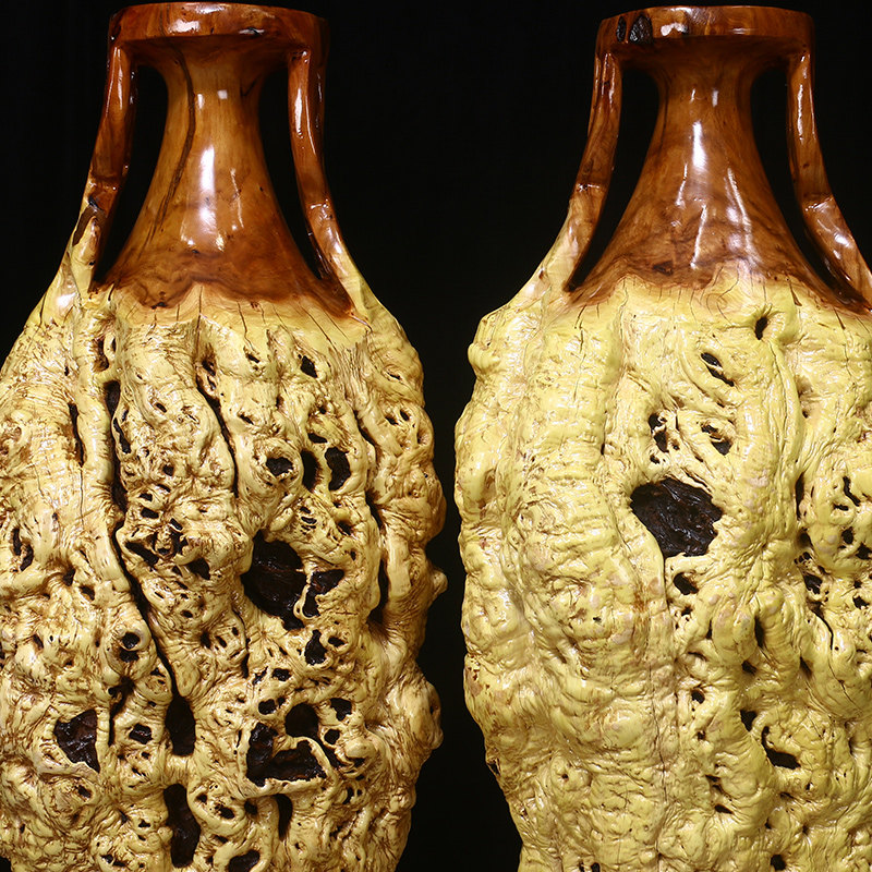 典艺艺阁枣木原木根雕手工雕刻现代简约花瓶摆件根雕花架