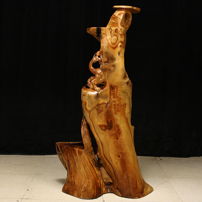 原木典艺艺阁香樟樟木雕刻根雕摆件客厅貔貅根雕花架