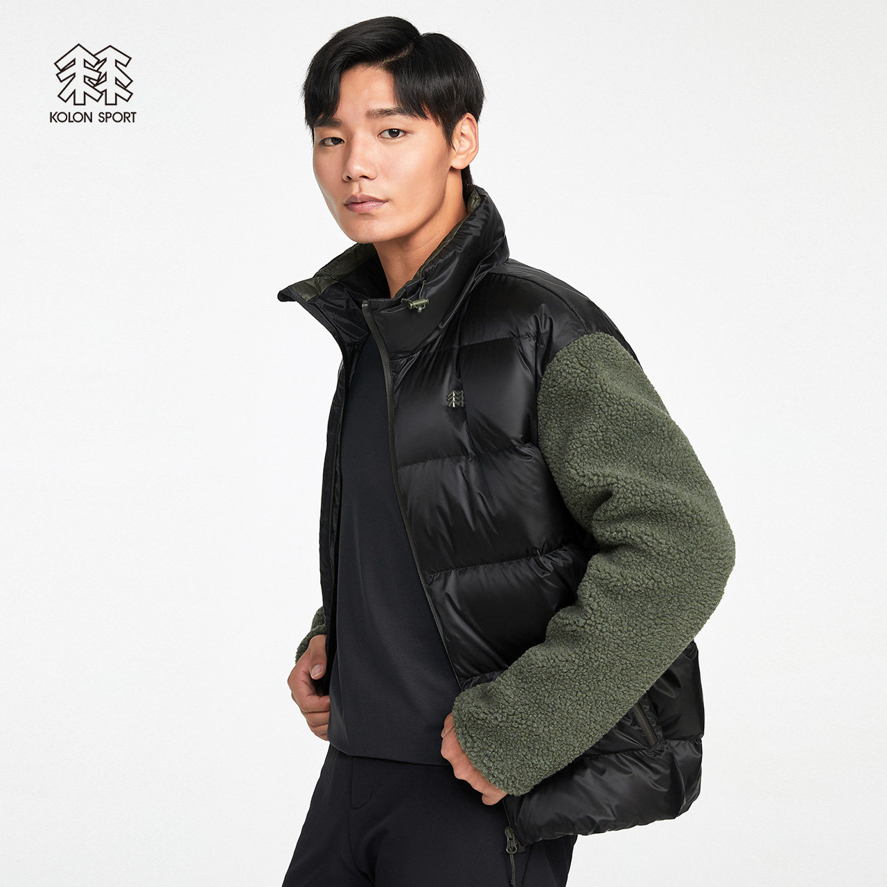 kolonsport可隆男子羊羔摇粒绒拼接轻量时尚立领短款羽绒衣