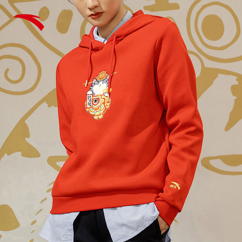 安踏国潮卫衣女士2022春季新款新年红色时尚运动卫衣