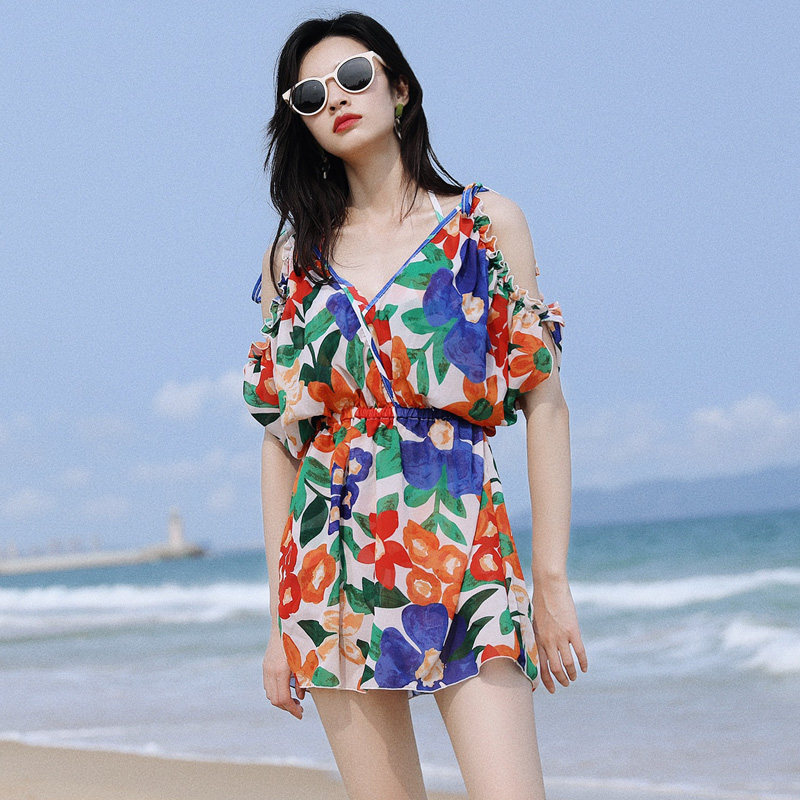 罩衫泳衣女夏防晒比基尼三件件套大码mm遮肚比基尼