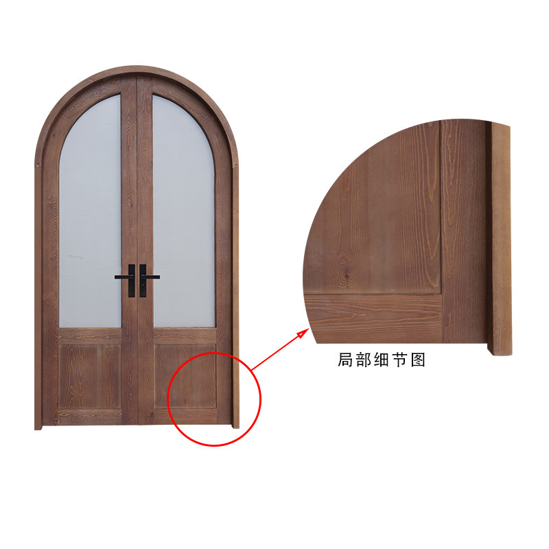 拱形双扇松木原木开进户门樟子松实木门定制钢化玻璃进户门