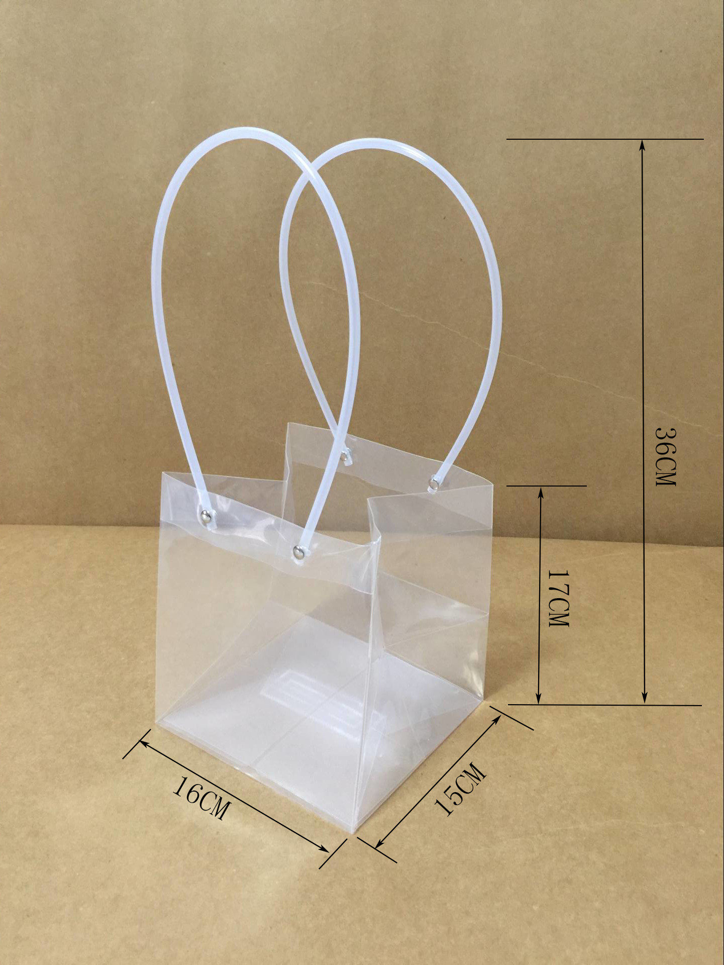 > 透明梯形 鲜花手提袋 装花束 塑料手提袋 鲜花包装材料 礼品袋子