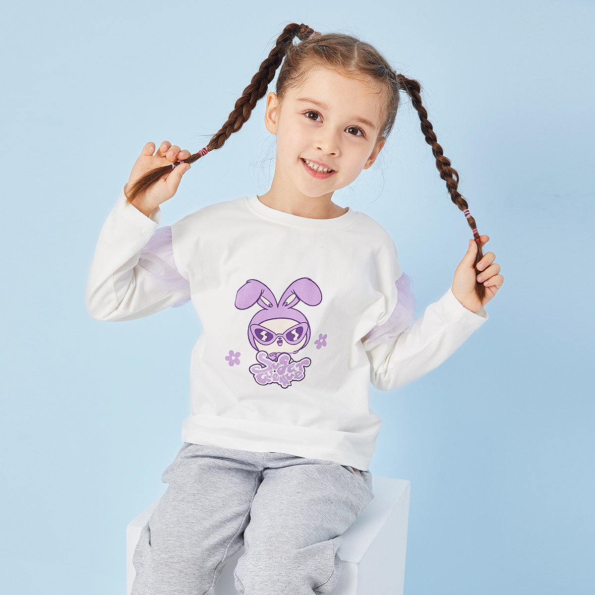 chiaus雀氏女小童长袖 儿童休闲上衣百搭洋气童装 t恤2021春季 新款