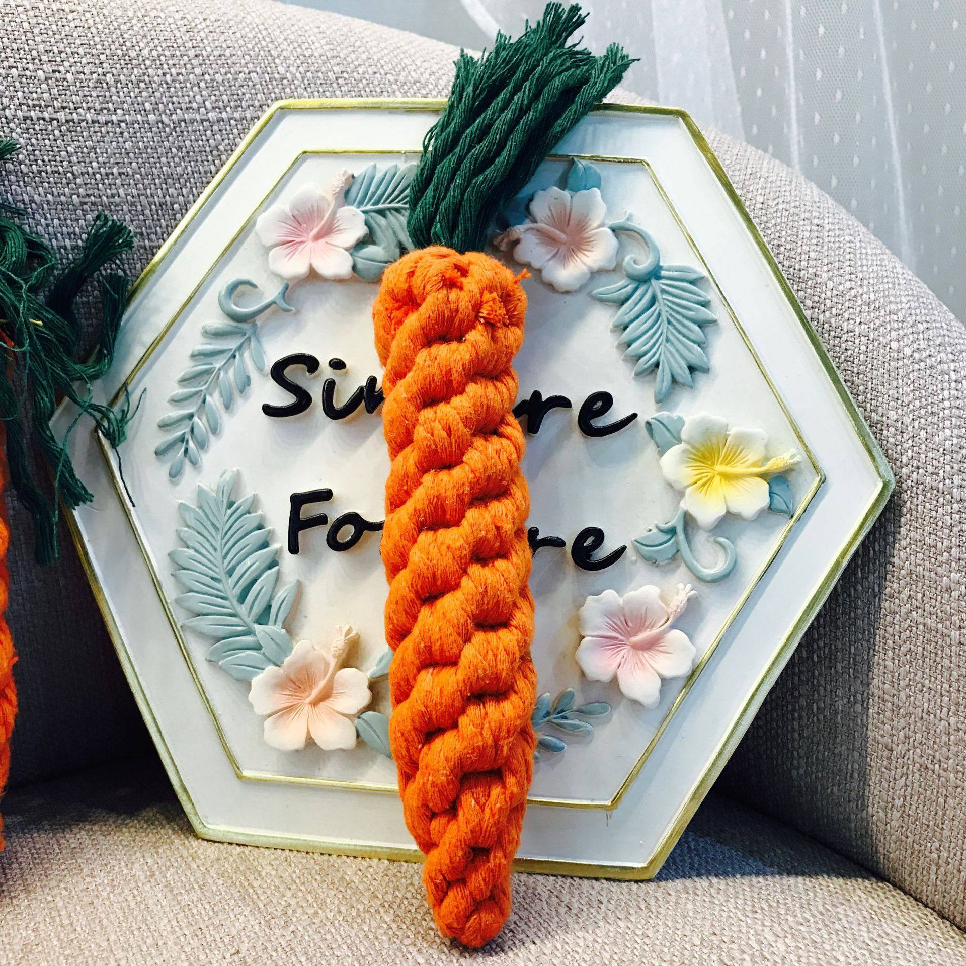 绳结萝卜手工编织棉绳胡萝卜狗啃咬绳绳结玩具