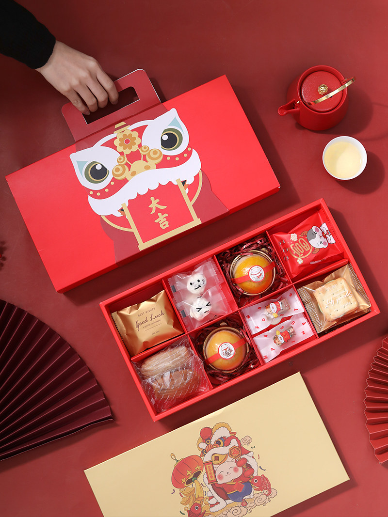 新年礼盒包装盒高档手提烘焙糖果盒奶枣雪花曲奇点心包装盒