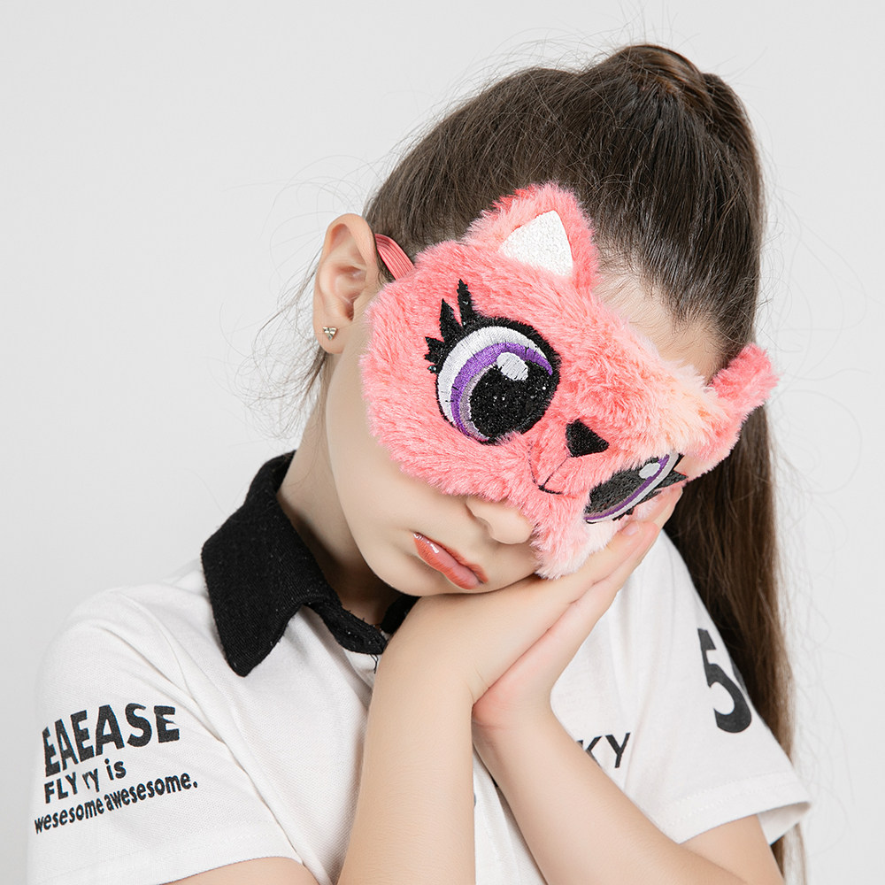 眼罩新款卡通毛绒罩儿童可爱眼睛熊猫遮光ins眼罩