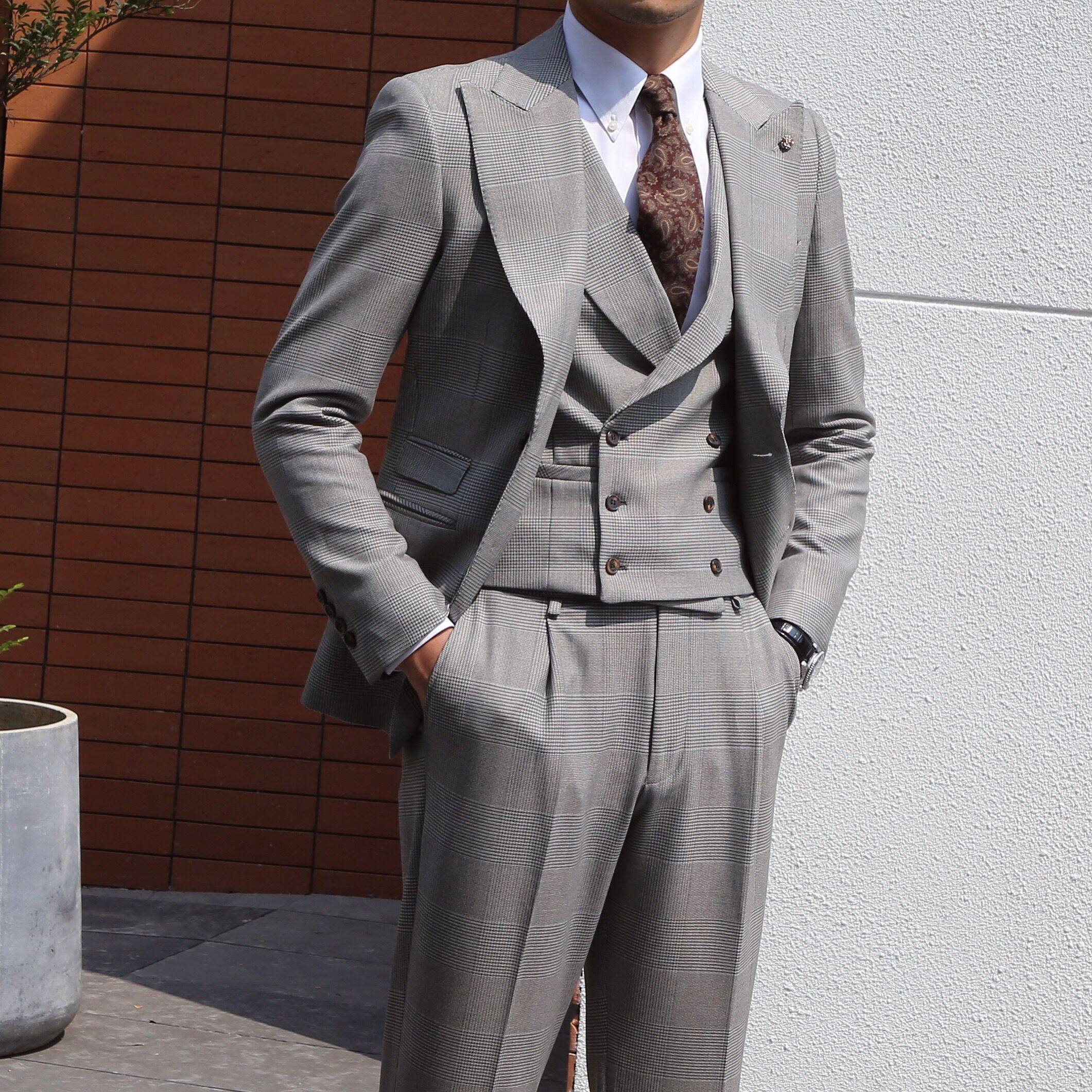 先生修身商务休闲英伦格子西服外套西服套装