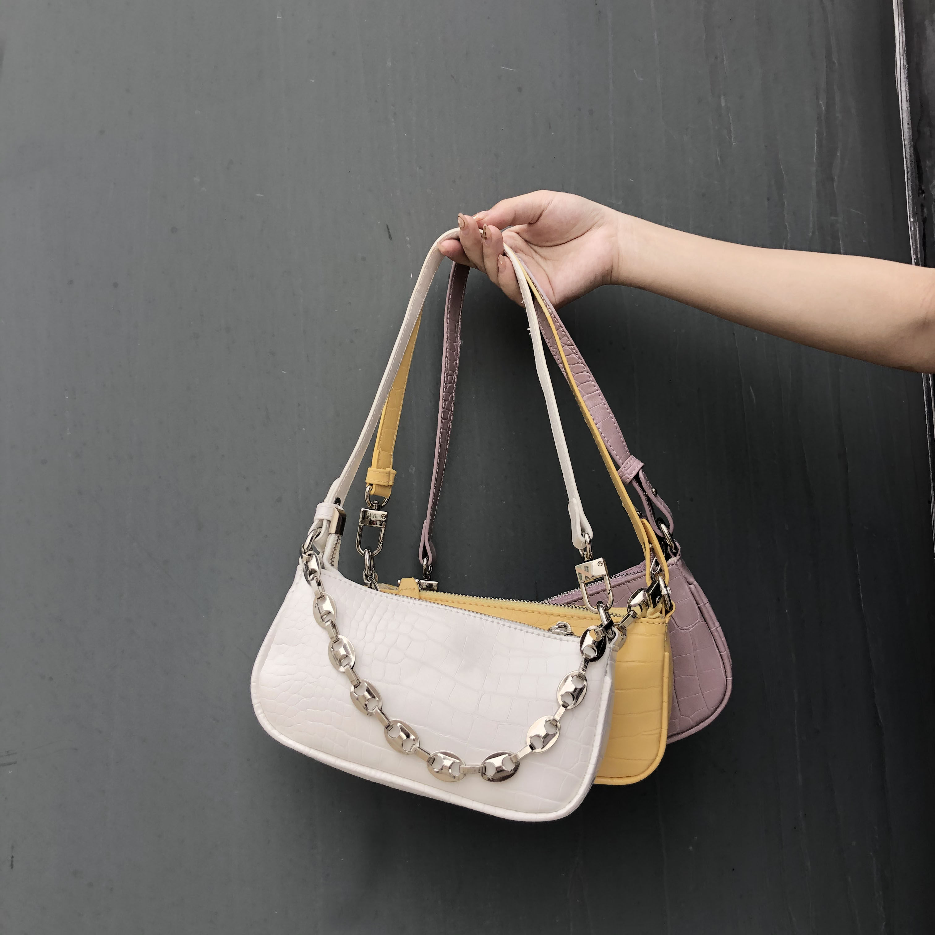 肯豆savi网红鳄鱼纹路bm腋下包mini复古链条手提单肩法棍包包女潮