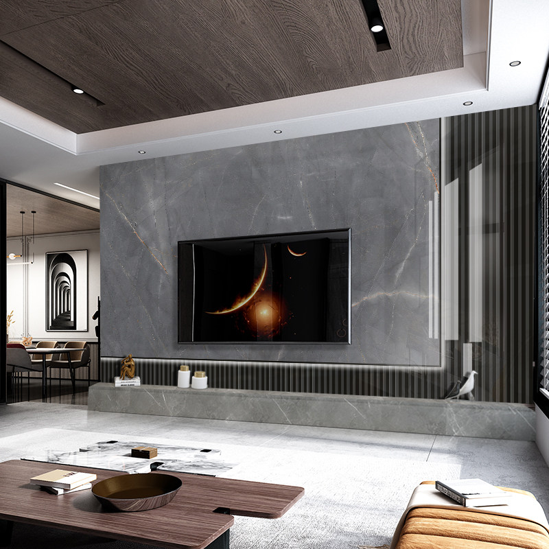 轻奢大理石电视背景墙瓷砖微晶晶石简约现代客厅瓷砖背景墙