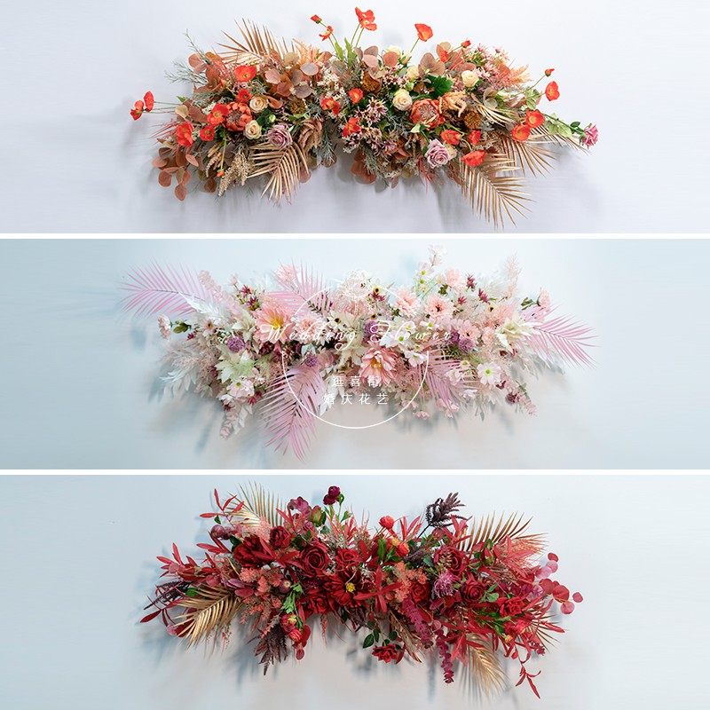 婚庆布置装饰金色排花森系花排梯背景店铺橱窗婚庆绢花