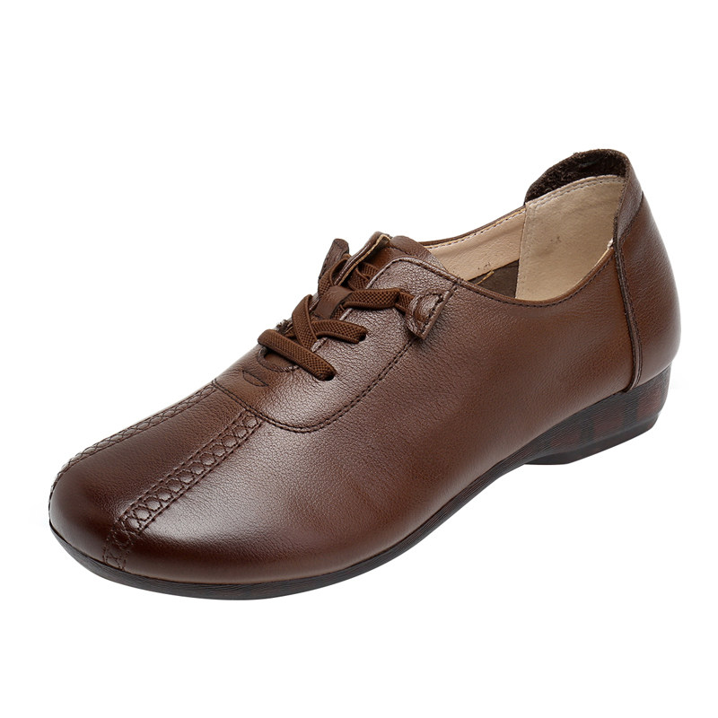 上海登云春季真皮女鞋妈妈鞋圆头一脚脚蹬牛筋单鞋