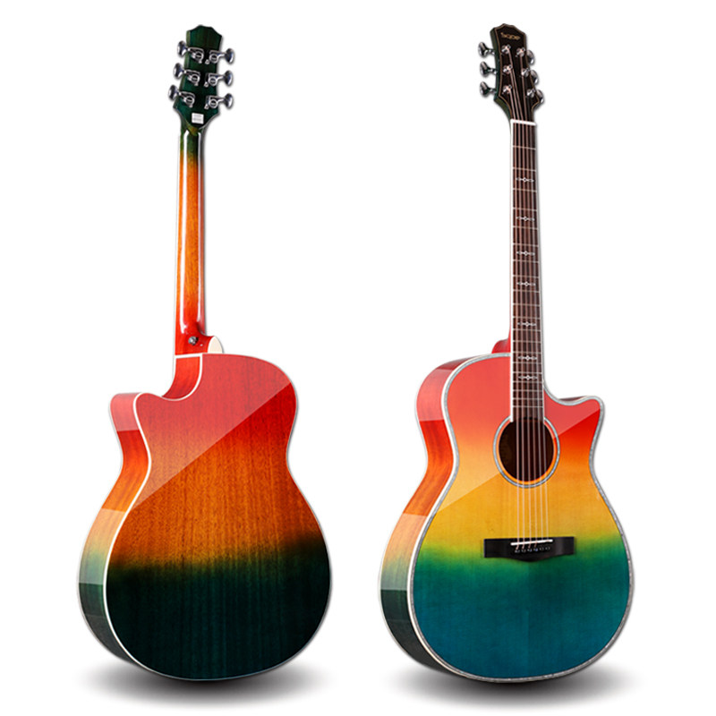 吉他正品sqoe绚丽彩色41寸ga民谣木吉电箱吉他民谣吉他