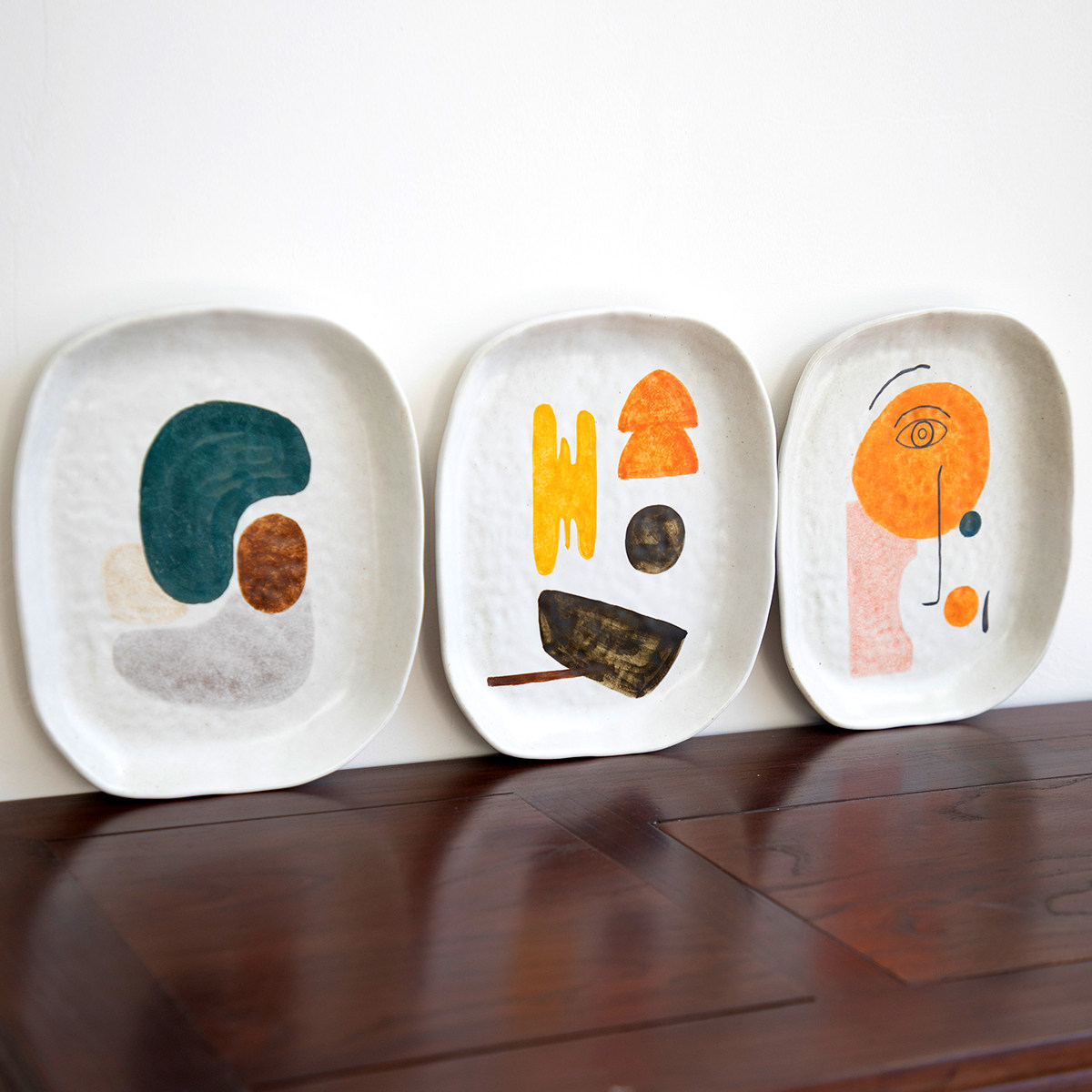 ins风格原创手工釉下彩粗陶椭圆盘纯色家用盘