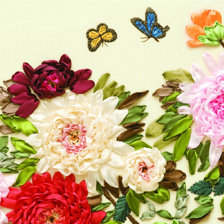 包邮新款diy丝带绣客厅大幅挂画 花开富贵米黄牡丹图花卉百花争艳