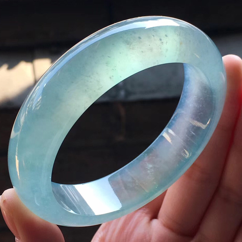 手镯翡翠s1212-251亨达58.6冰玻种蓝晴玉镯手饰