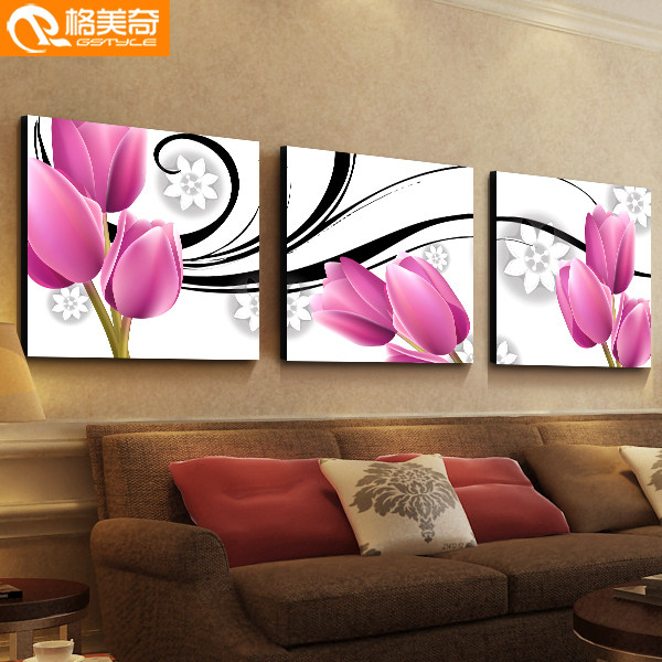 现代简约客厅装饰画家和富贵水晶无框三联画挂画沙发现代装饰画
