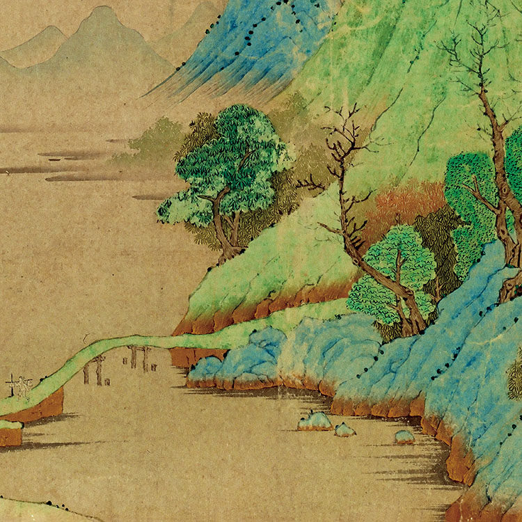 国画元代钱选山居图青绿山水画原作真迹微喷复制国画