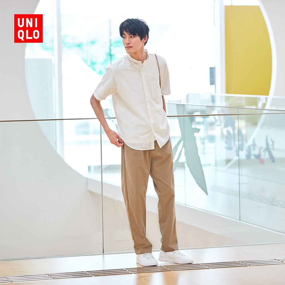 优衣库 男装 麻棉立领衬衫(短袖 休闲 通勤 衬衣) 444754 UNIQLO