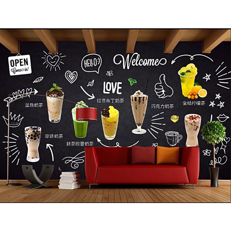 奶茶饮品墙壁装饰装饰网网红简约现代定制壁画定制壁画