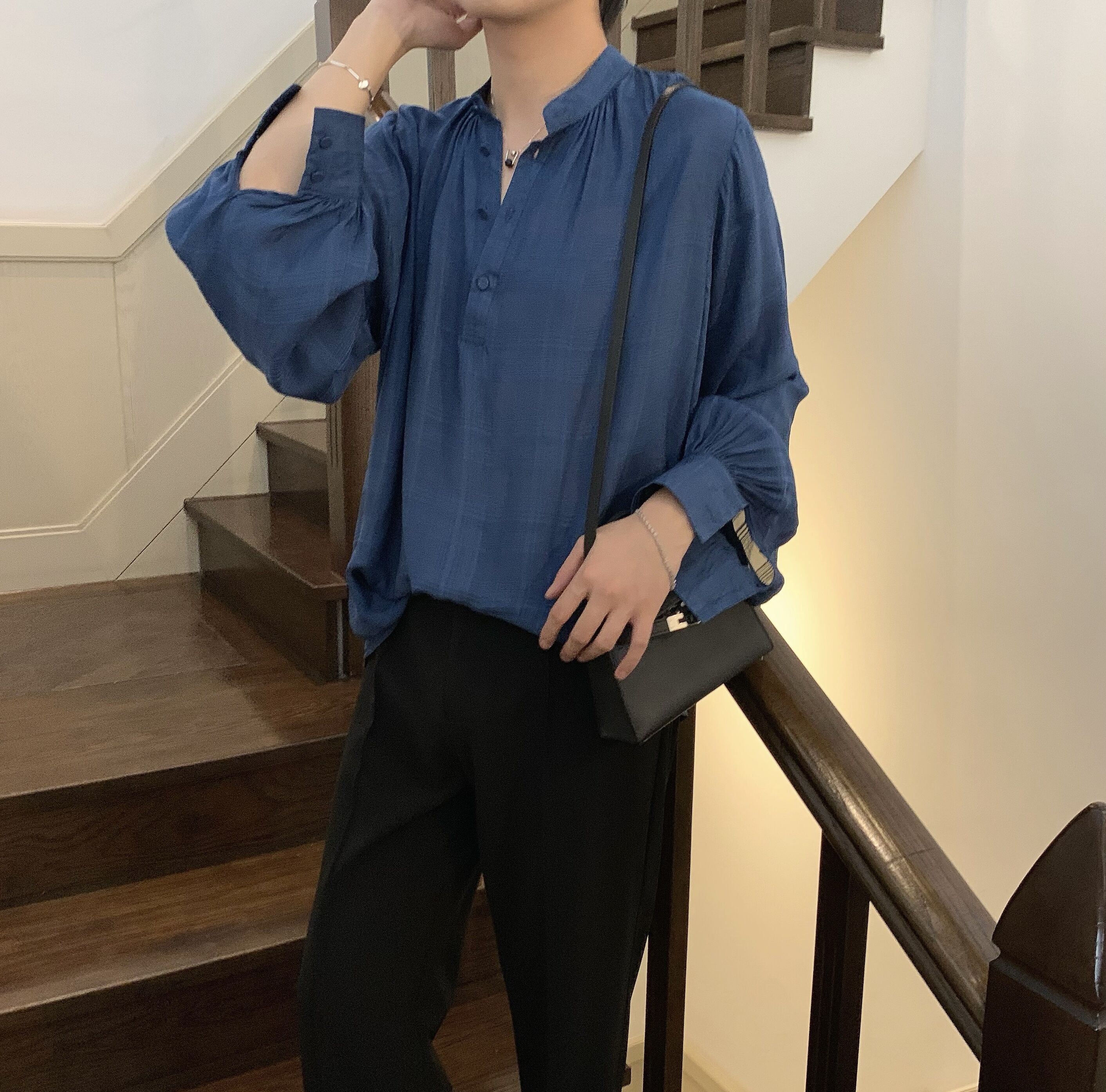 6.1NEW丨阿茶与阿古法式宫廷袖衬衫男夏季薄款宽松小众套头衬衣