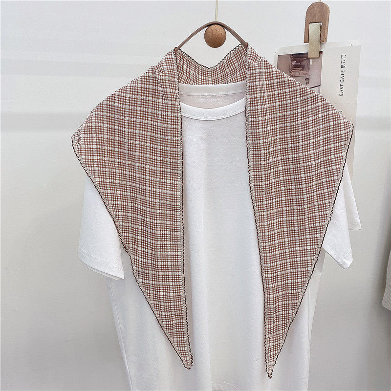 韩版小格子文艺三角围巾头巾女薄披肩搭配裙子围巾