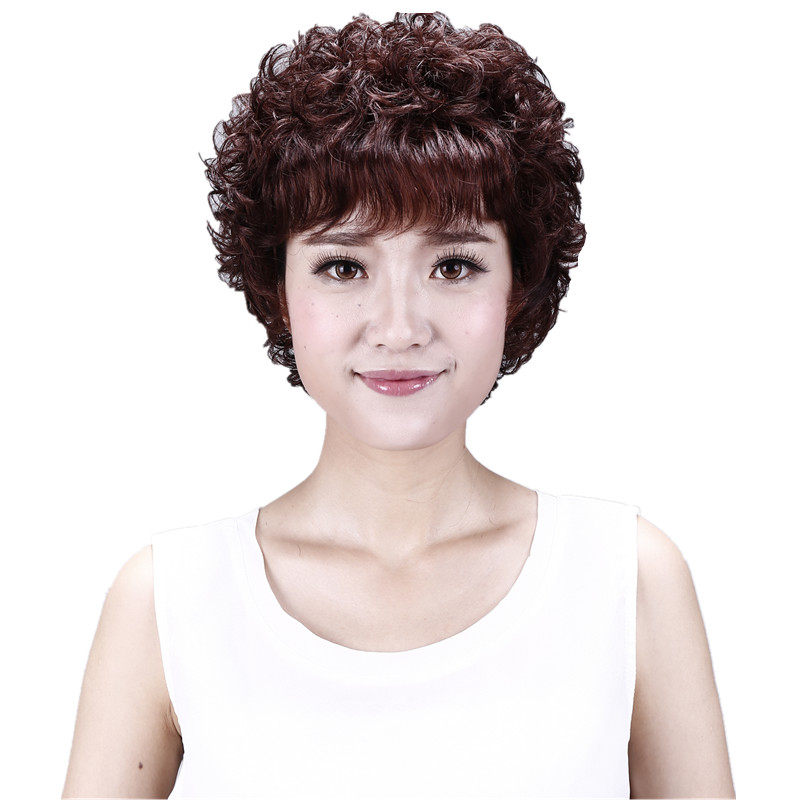 真发假发套女士短发卷发全头套式自然中老年人送妈妈款时尚烫发型