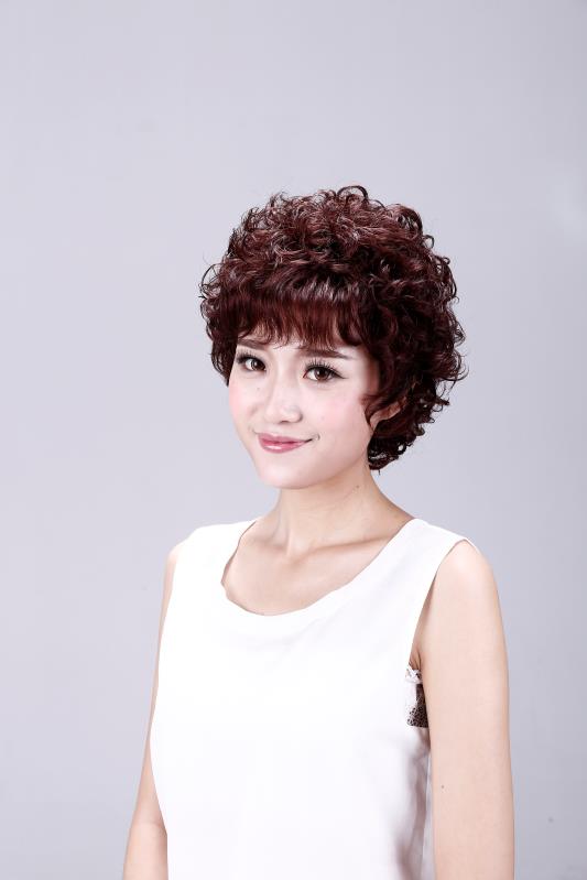 真发假发套女士短发卷发全头套式自然中老年人送妈妈款时尚烫发型