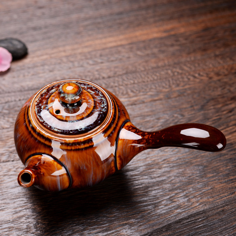 精美建盏窑变茶壶泡茶家用大号容量手柄单壶茶壶