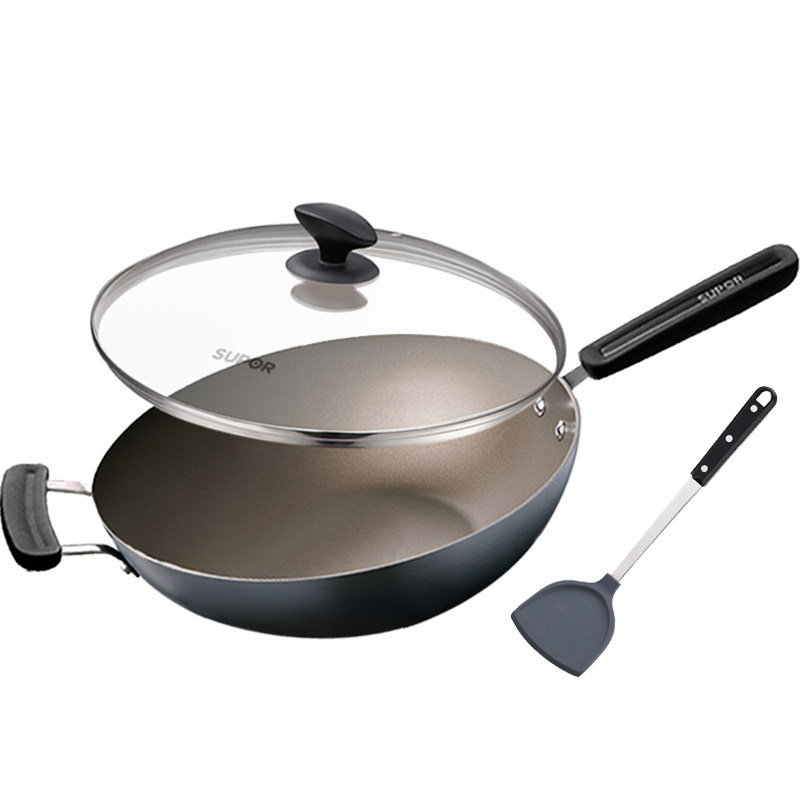 苏泊尔炒锅不粘锅大勺家用平底炒菜锅具30/32cm燃气灶电磁炉适用