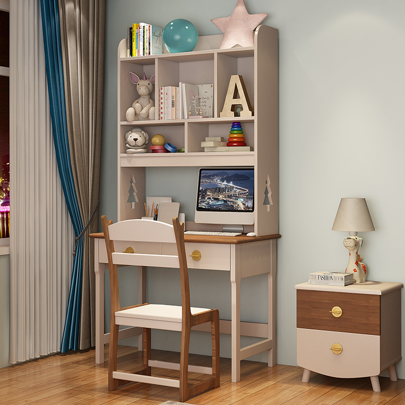 正荣家居北欧简约实木儿童直角书桌书柜组合男孩学习桌青少年书台