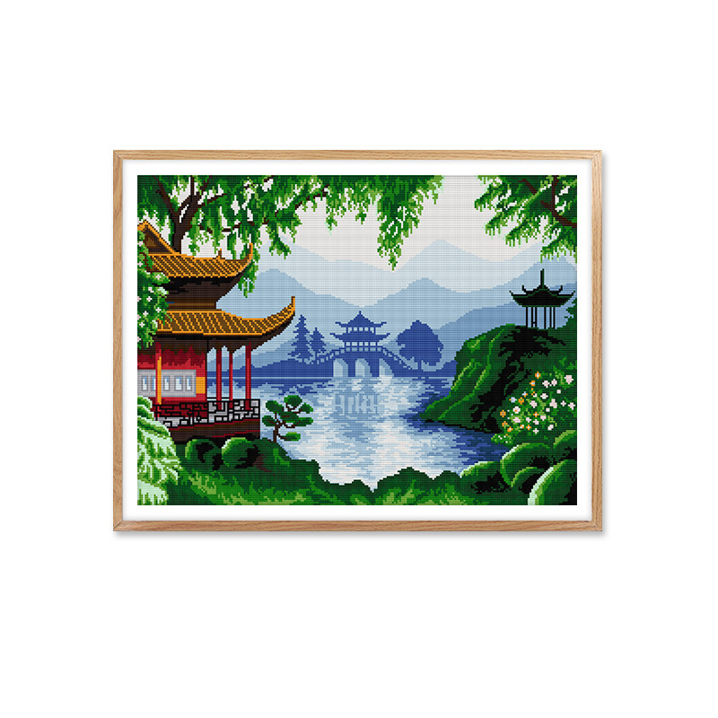 针爱十字绣凉亭山水画园林风景全绣款自己手工2019十字绣套件