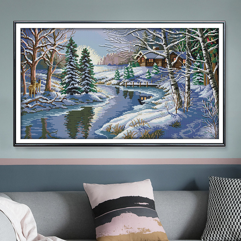 冬天风景十字绣雪景客厅卧室棉线diy材料自己十字绣套件