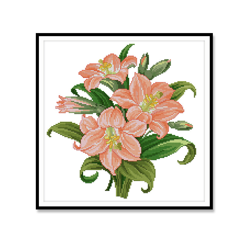 花朵植物十字绣2022新款餐厅百合花学生小型线绣十字绣套件