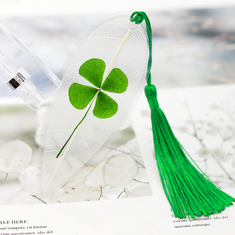 蝉之翼四叶草幸运草叶脉书签树叶镂空小清新可爱小学生纪念品定制