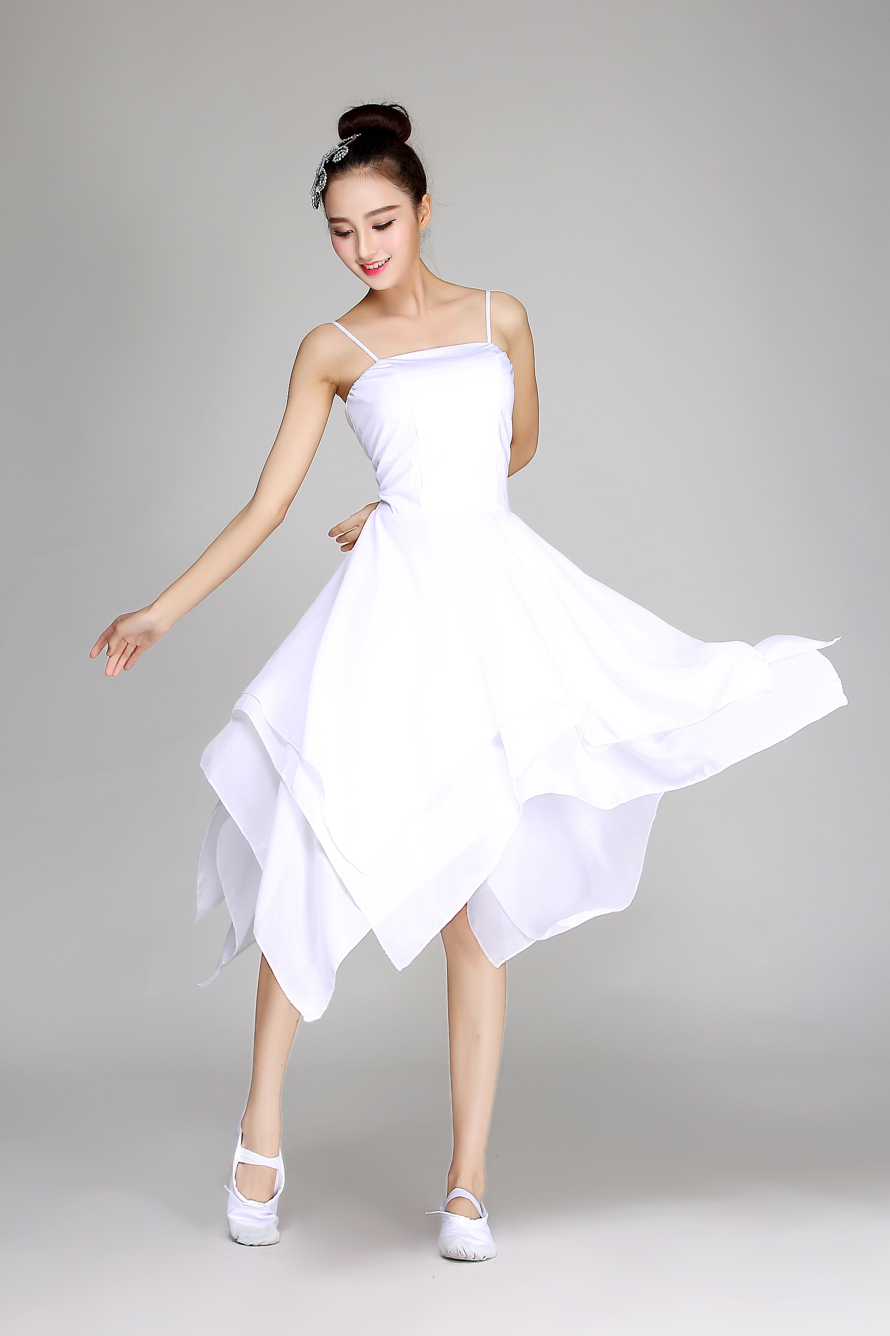 青春芭蕾女装舞男当代飘逸连体弹力现代双肩现代舞服装