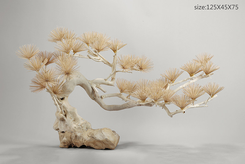 大型室内装饰木雕景观山水松树造景迎客松中式新中式木雕