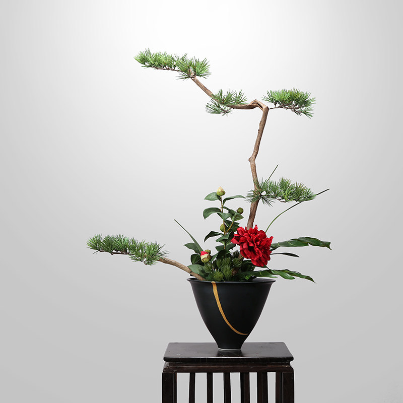 新中式样板茶几绿植花艺仿真民宿售楼处空间茶室仿真植物盆景