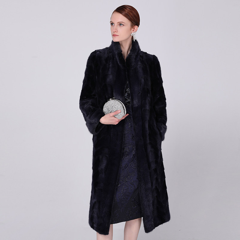 马天奴2023年冬季新款黑色立领中长水貂毛皮草皮草皮草