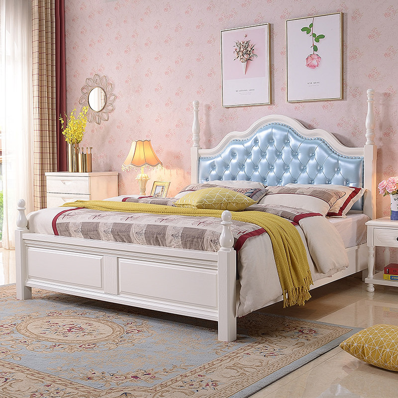 韩式田园实木床一米八白色简约现代双人公主床少女主卧女生床女孩