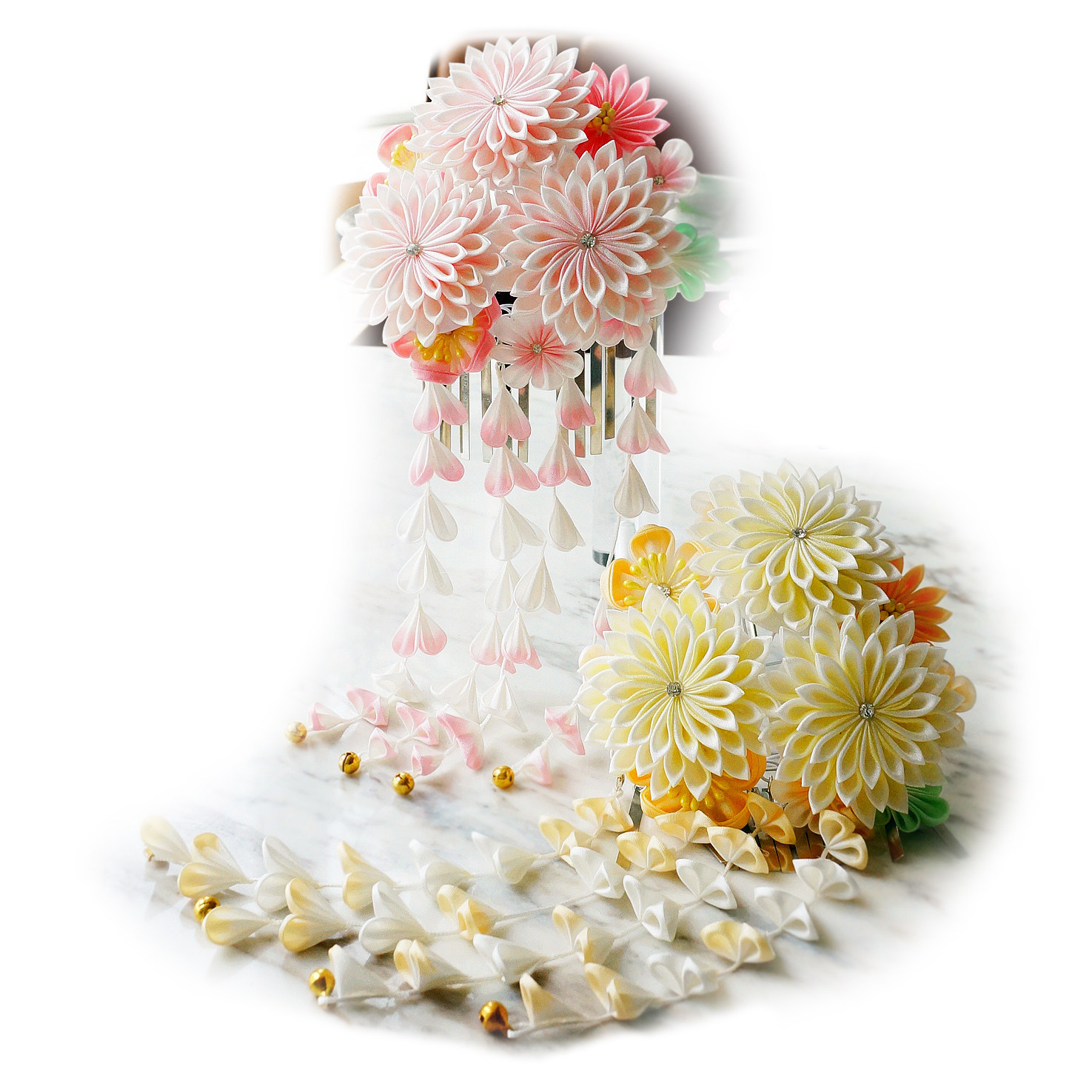 日式和风手工渐变剑菊流苏细工花簪甜美新娘发饰