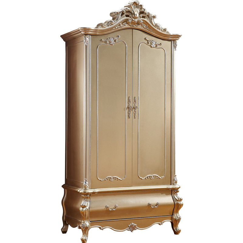 现货速发家具实木双门衣柜香槟色奢华欧式衣橱衣柜